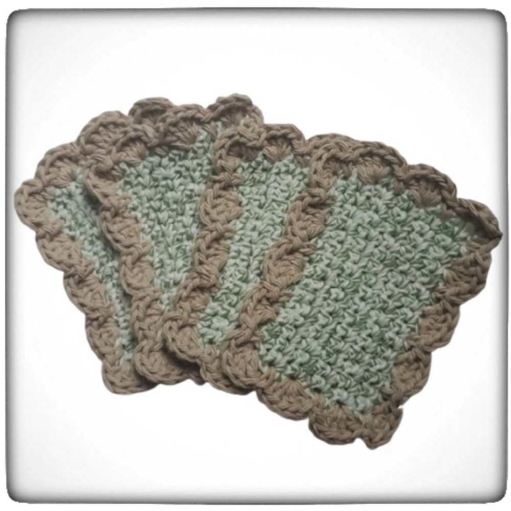 Fancy Green Multicolor and Beige Handmade Reusable Cotton Sponges-Set of 4
